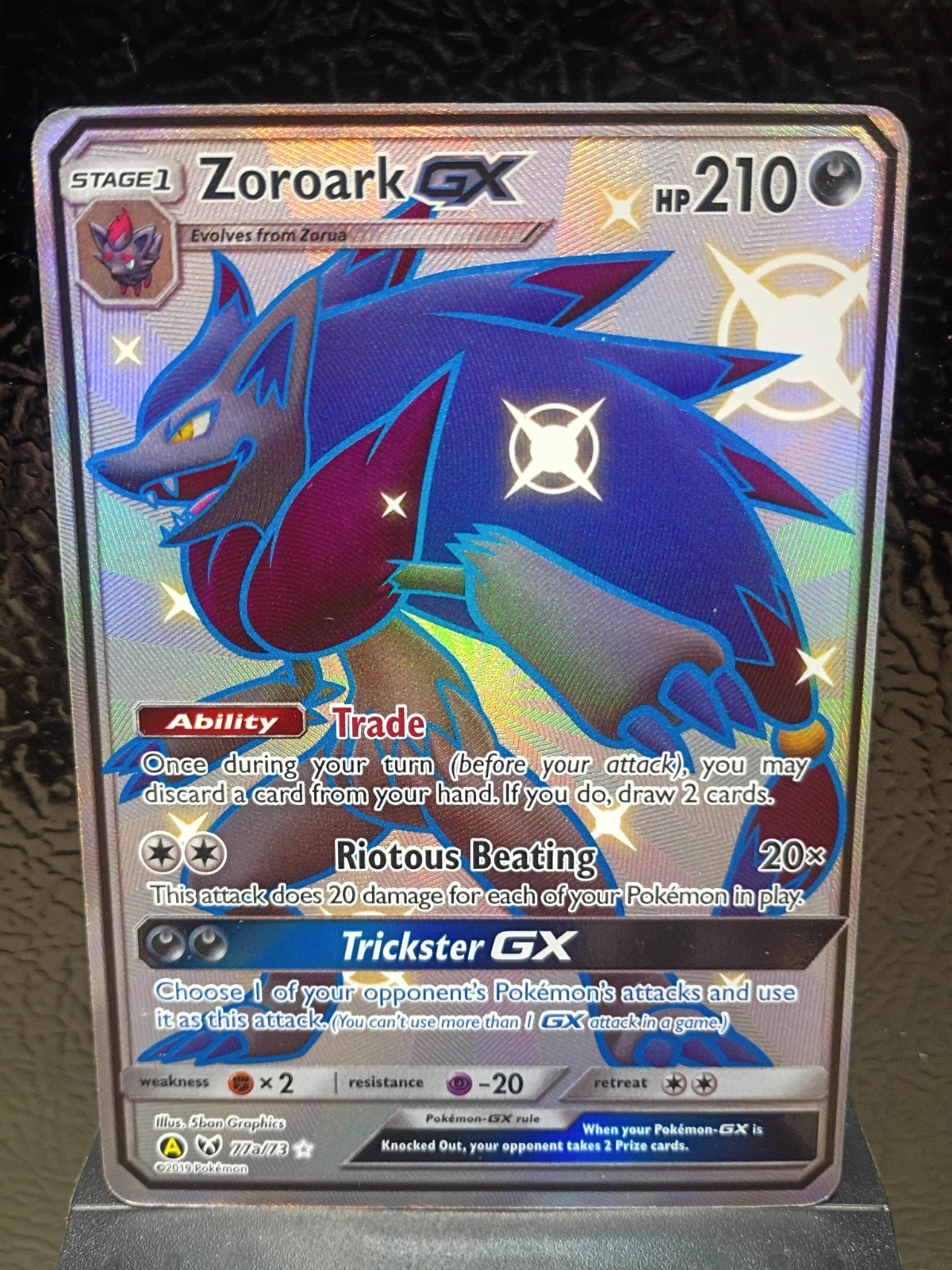Pokemon Shining Legends Zoroark GX Full Art #77a/73 NM excellent condition