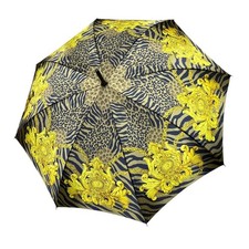 GIANNI VERSACE Long Umbrella Parasol Baroque Animal Yellow/Gold/Black USED Logo