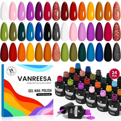 24 Pcs Gel Nail Polish Set 21 Popular Colors Gel Nail Polish Base Coat Glossy &