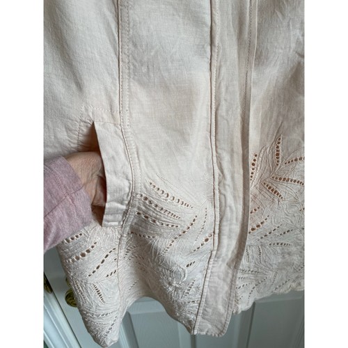 Chico’s 100% Linen Jacket Peach Eyelet Embroidered Sz M Zip Front 3/4 Sleeves - Picture 7 of 13