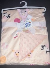 Pink Baby Blanket Farm Chicken Cow Pig Animals 30x36 New Exer Saucer Barnyard