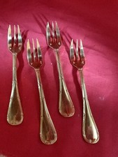 4 Fourchettes À Entremets Christofle Modèle Ruban Croisé Métal Argenté Doré