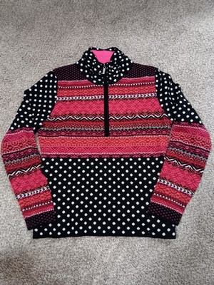 Icelander Women's  Sweater Sz L Multi Color Lg Sleeve 1/4  Zip Side Zip Pockets