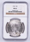 Certified 1922 Peace Dollar NGC MS63 Silver $1