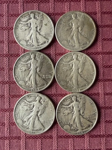 Walking Liberty Half Dollars 1930s-1940s Set Of 6 In Good Condition