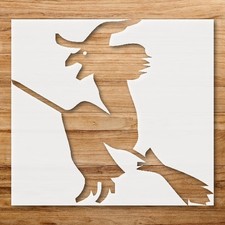 Witch Flying on Broomstick Halloween Wall Art Reusable Stencil - StencilAir