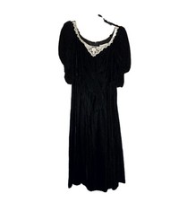Vtg GUNNE SAX By Jessica McClintock Black Velvet Lace Trim Puff Sleeve F F Dress