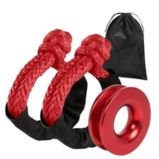  Winch Snatch 66000 LB Recovery Ring with 2 PCS Soft Shackle Red Shackle+ Ring