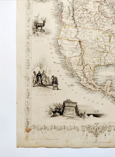 NORTH AMERICA USA CANADA original antique hand-coloured map Tallis & Rapkin 1850 - Picture 4 of 5