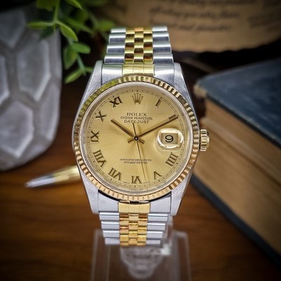 Rolex Datejust 36 16233 Champagne Roman Dial Jubilee Bracelet 1997 Two Tone