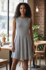 Ann Taylor Loft Black Ivory Herringbone Stretch Dress 8