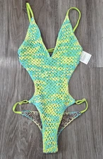Acacia Aria Crochet One-Piece Swimsuit Wasabi Blue/Green Womens