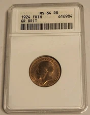 1924 Great Britain Farthing, ANACS MS 64 RB, SOAPBOX, OLD HOLDER, RARE