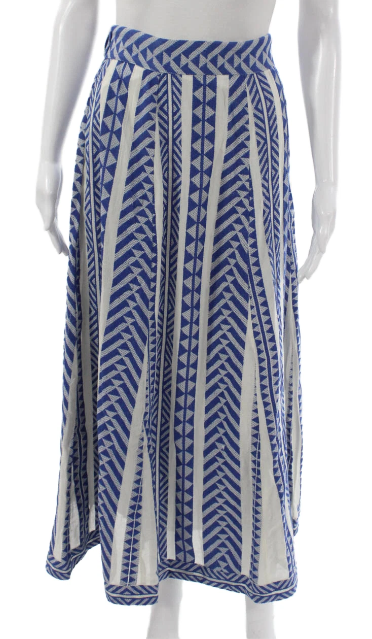 Madison Mathews Womens Blue Cotton Geometric Maxi Skirt Zip Closure Size S