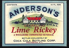 Anderson's Lime Rickey Soda Paper Label Coca Cola Rochester c1932-50's