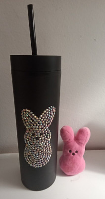 Easter Peep - Handmade Rhinestone Peep- 19oz acrlic black cup with straw 