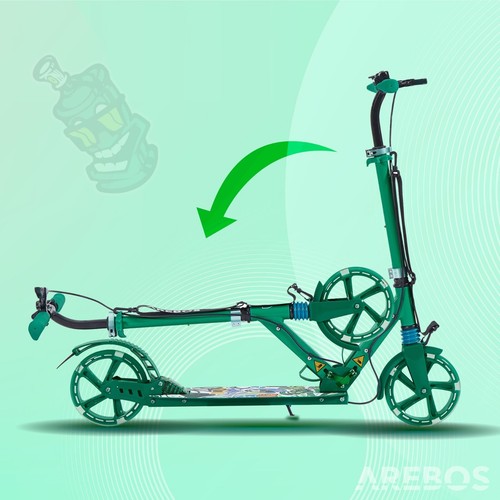 AREBOS monopattino da città monopattino per bambini monopattino per adulti verde - Foto 11 di 12