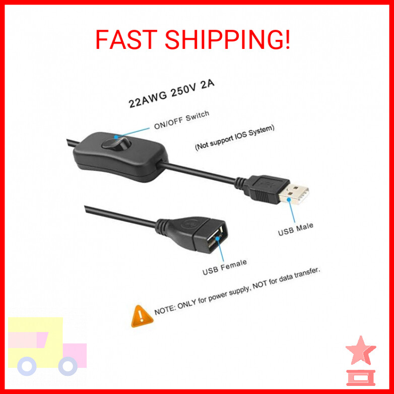 4-Pack 5V USB On/Off Switch – 22AWG Cable With USB Male & Female Connectors, For LED Strips, Fans, And 5V Devices