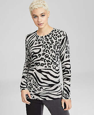 Charter Club Cashmere Animal-Print Sweater, Multicolor, Size Medium - Picture 1 of 1