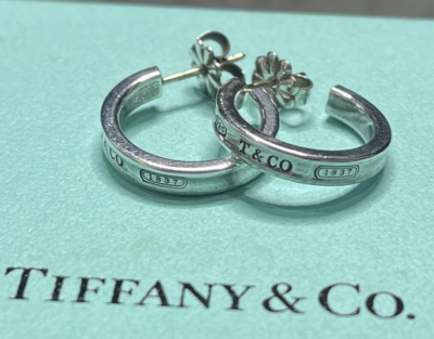 Tiffany & Co. Sterling Silver 925 1837 Small Narrow Hoop Earrings