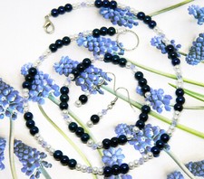 Dark Blue Glass Bead 16.5 Inch Necklace 7.25 Inch Bracelet and Earring Set