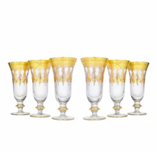 Set of 6 Interglass Italy Crystal Glasses - Clear Italian Champagne Flutes