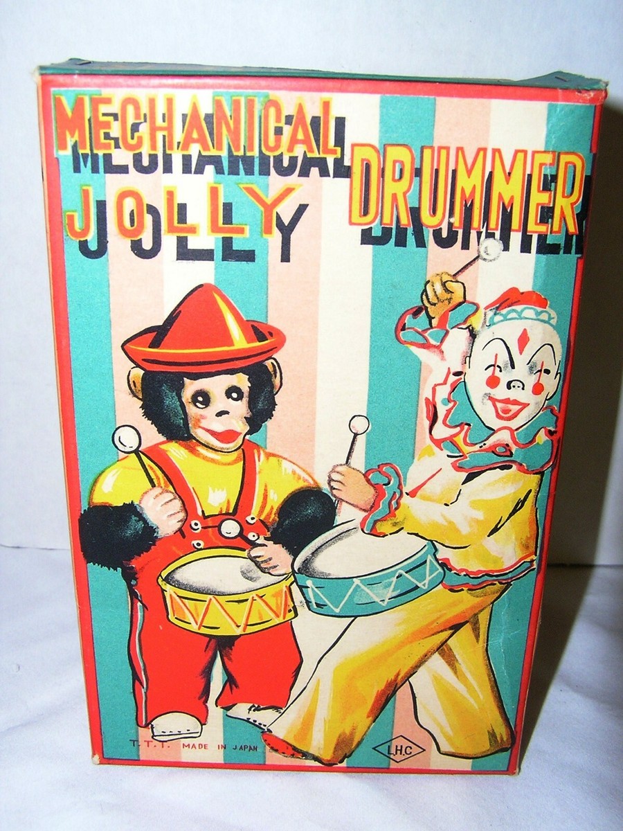 Vintage Mechanical Jolly Drummer Monkey Windup Toy TTT LHC Vintage Mechanical Jolly Drummer Monkey Windup Toy TTT LHC