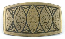 Vintage 2 7/10 x 1 3/5 Inch Southwest Sun Abstract Engraved Gold Belt Buckle