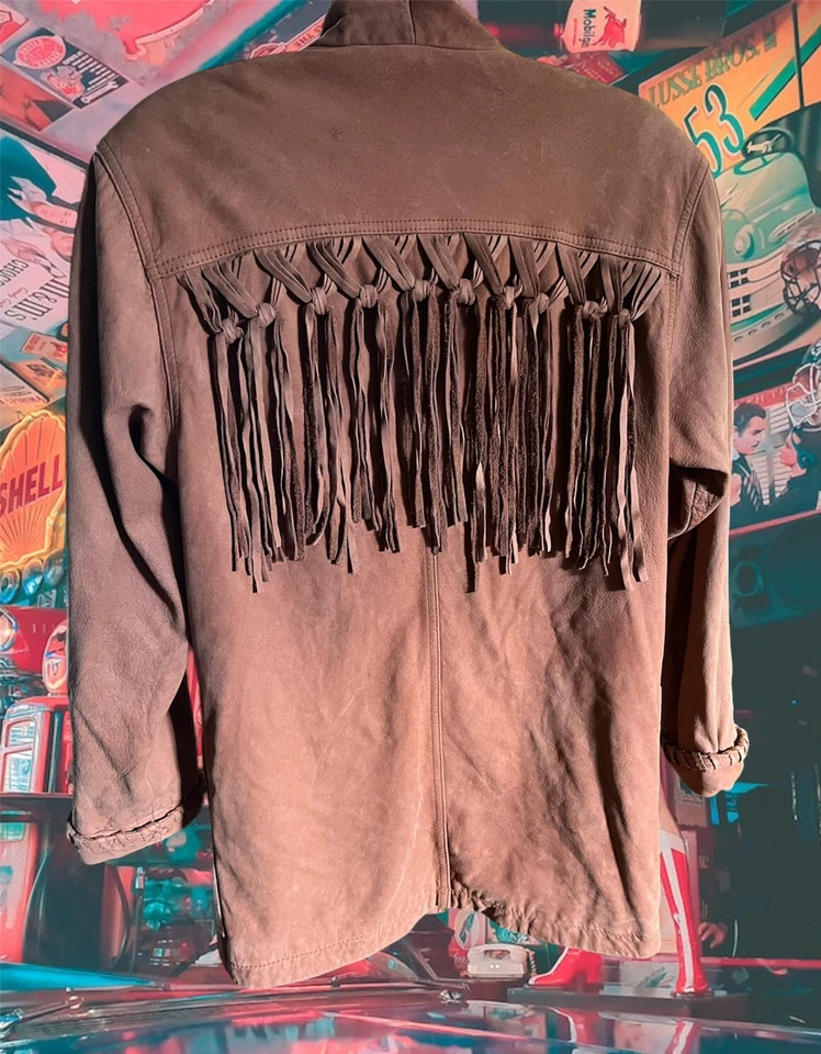 Chaqueta de gamuza vintage dorada marrón con flecos de ADLER en excelente estado talla mediana Foto 2 de 4