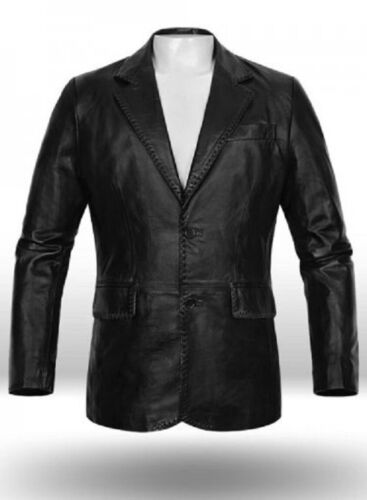 Leather Jacket Blazer Mens Black Men Coat Biker Vintage Lambskin Soft Racer 10 - Picture 1 of 5