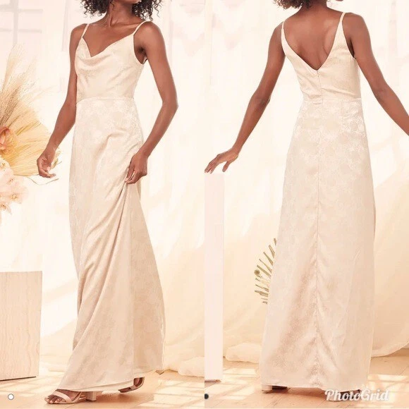 Satin champagne maxi dress cheap
