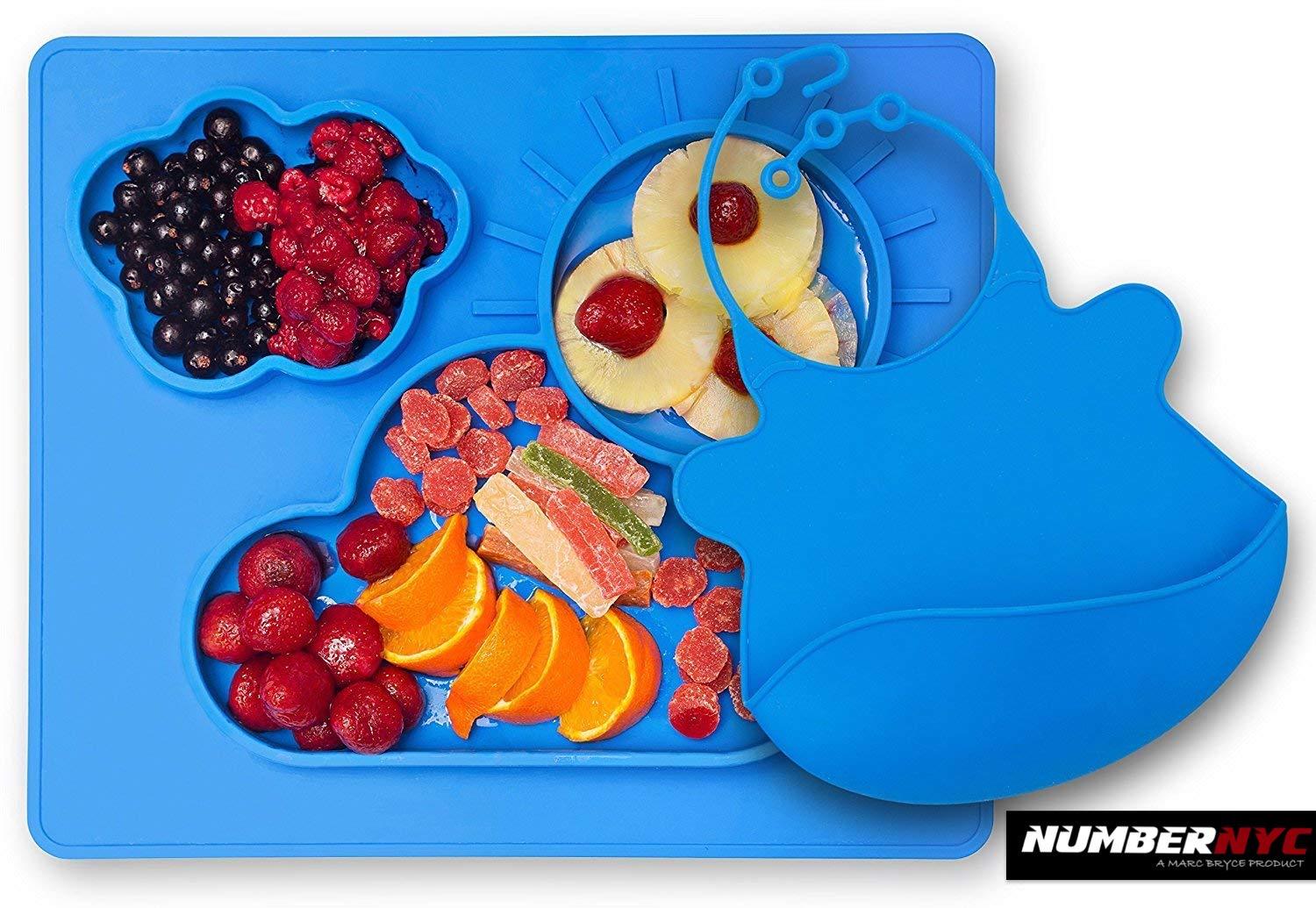 Silicone Non Slip Placemat Divided Food Plate Tray & Blue Bip Toddlers