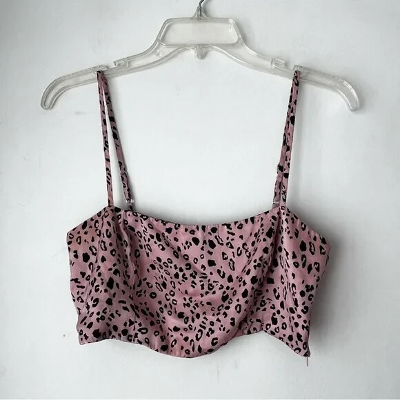Reformation Pete Pink Panther Cheetah Print Silk Cropped Tank Top 4