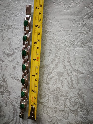 Vtg STERLING SILVER 950 TAXCO MEXICO MALACHITE LINK NECKLACE 925 Bracelet - Picture 9 of 12