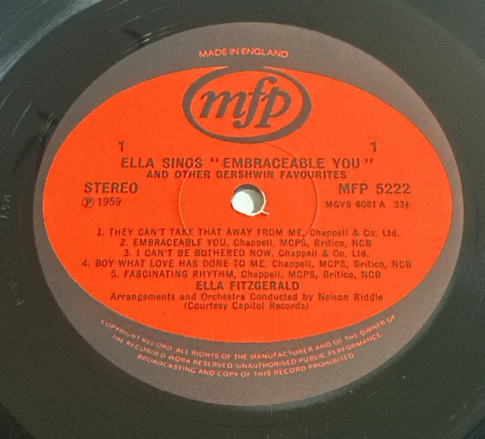 Ella Fitzgerald Sings George Gershwin Embraceable You  Vinyl LP Record EX/VG+ - Image 4 of 4