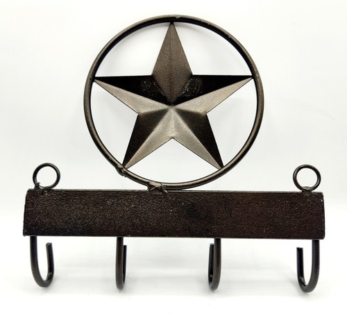 TEXAS STAR 4 Hook Key Holder Wall Mount Brown Metal/Iron 8"x6.25" NEW - Picture 10 of 11