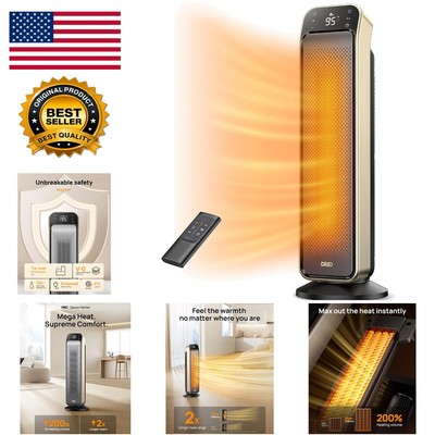 Gold Tower Heater - Remote-Controlled Fast Heating with Adjustable Thermostat