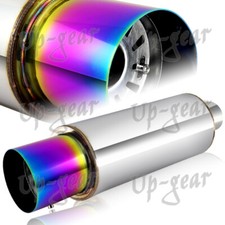 Universal 4 N1 Rainbow Burnt Tip Stainless T-304 Exhaust Muffler 2.5 Inlet