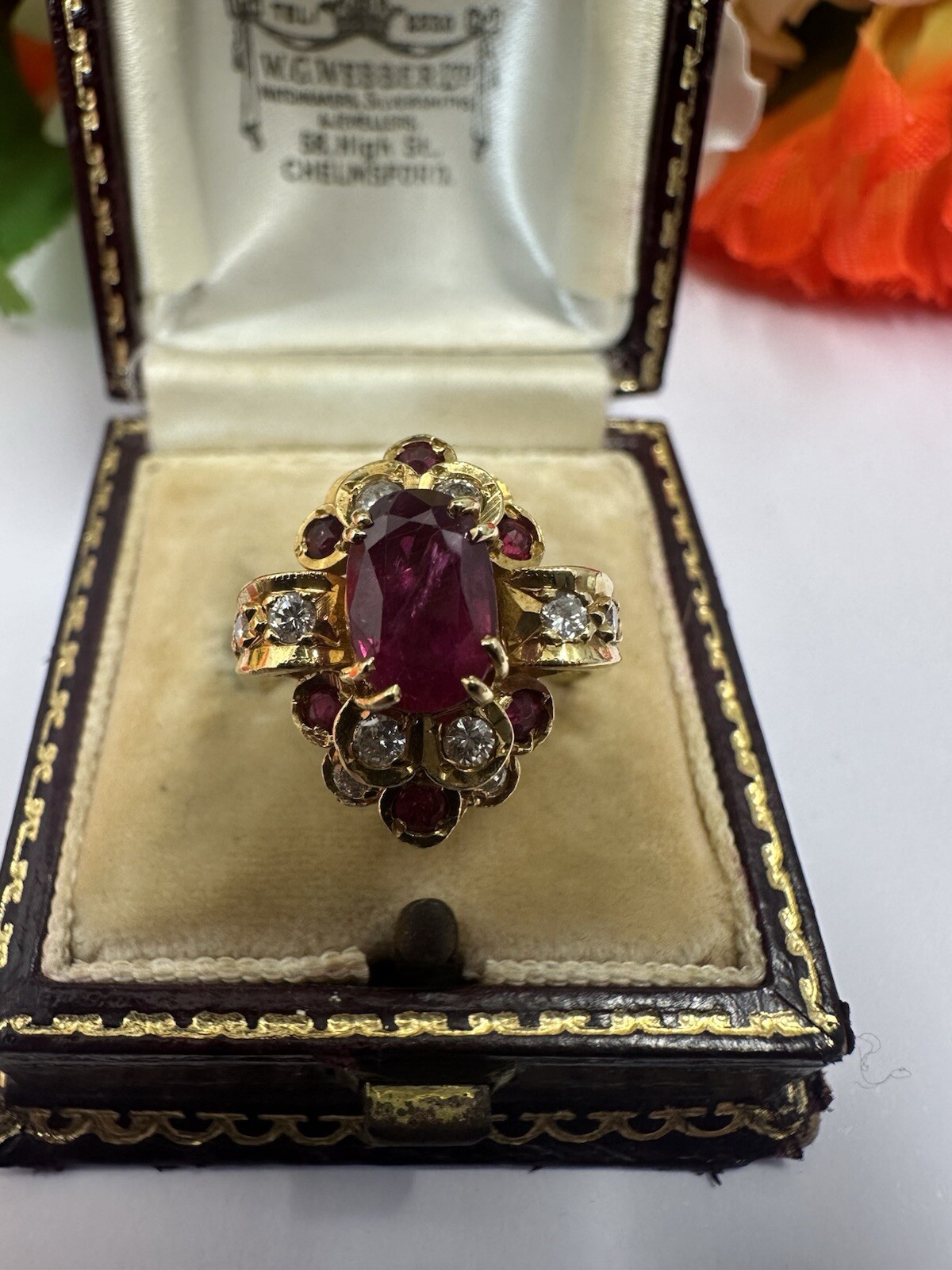 Regal Flower Style Ruby And Remind 18ct Yellow Gold