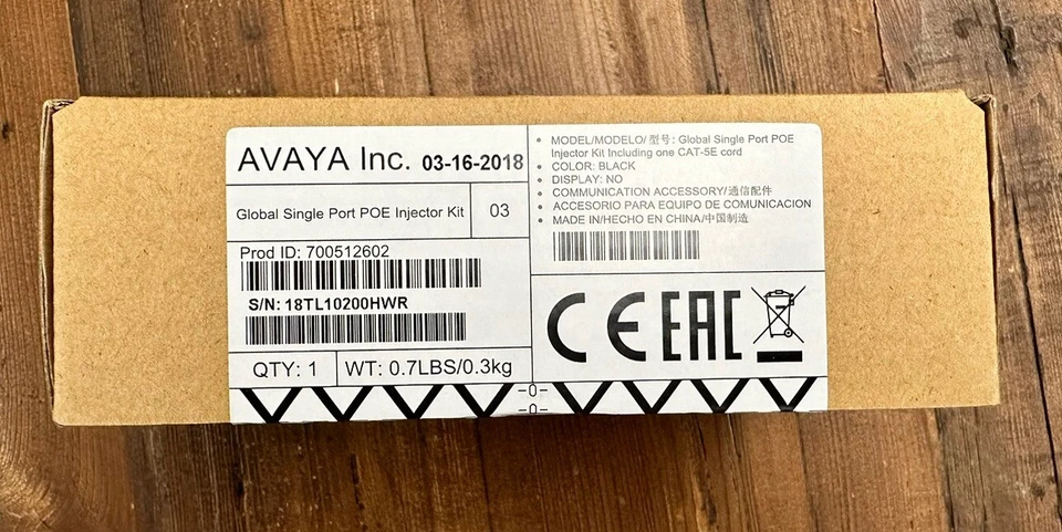 Brand New Avaya 700512602 Global Single Port PoE Injector Kit With Power Cord - Image 3 of 4