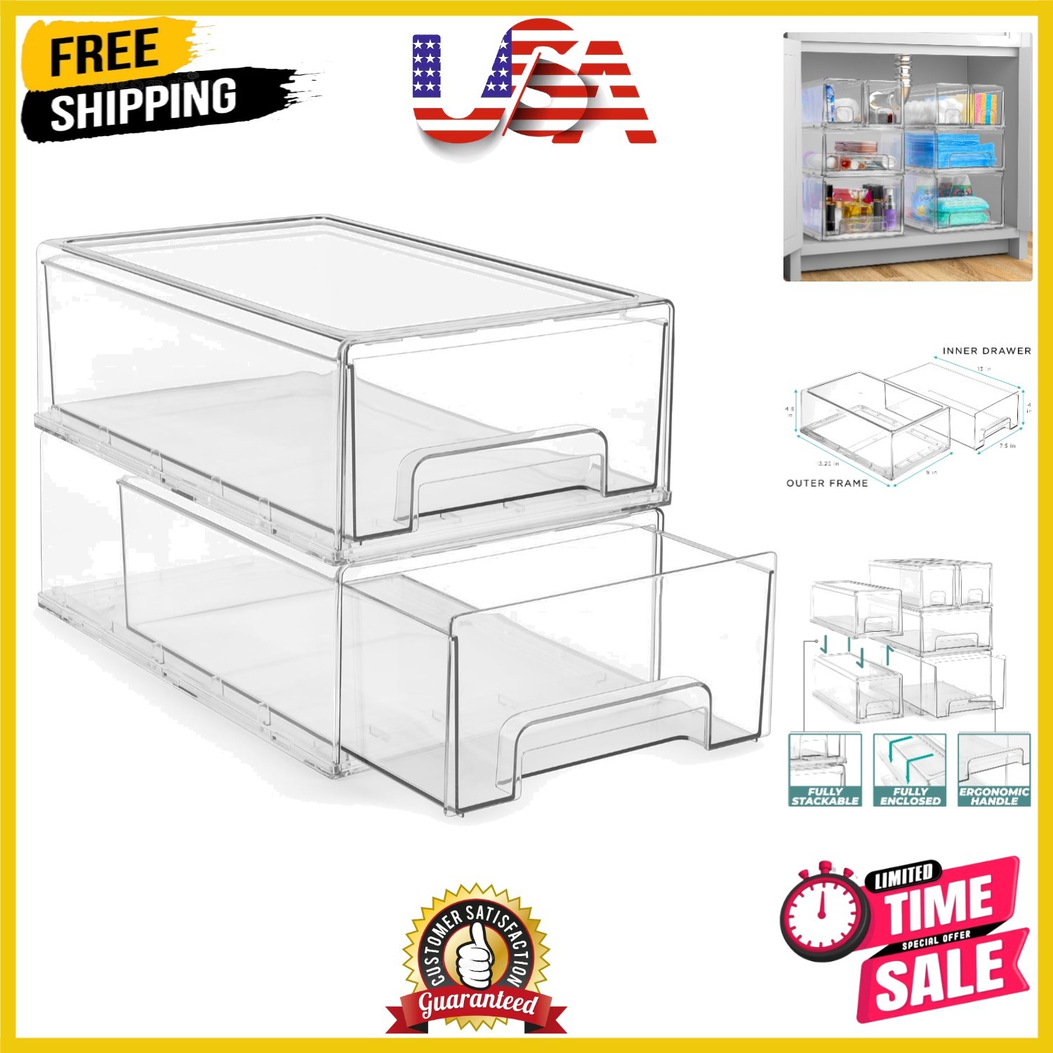 Multi-Functional Clear Stackable Bins—Perfect for Closet and Craft Organization