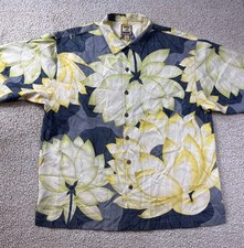 Tommy Bahama Shirt Men's XL Yellow Silk Floral Hawaiian Camp Button Up Tropical