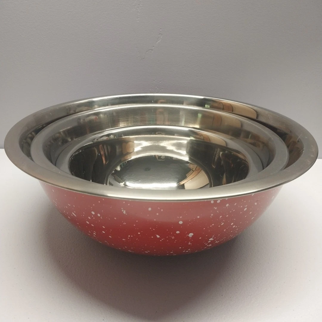 Gold Coast 3 PC Nesting Mixing Bowl Red Speckled Stainless Steel Farmhouse