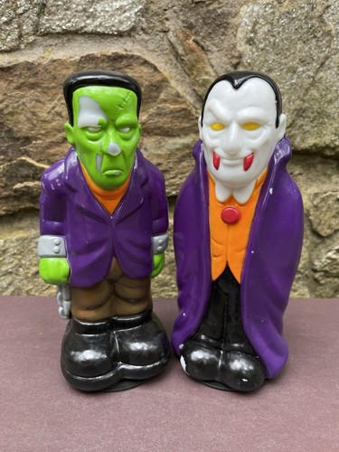 Vintage DRACULA & FRANKENSTEIN Blowmold Light Topper Lot TORO 9" Tall HALLOWEEN
