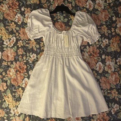 Copper Key Short Puff Sleeve Triple Elastic Waist Dress Off White Juniors XS NWT