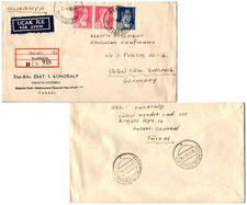 Turkey 20k and 30k (2) Kemal Ataturk 1951 Beyoglu, Istanbul Airmail Registered t