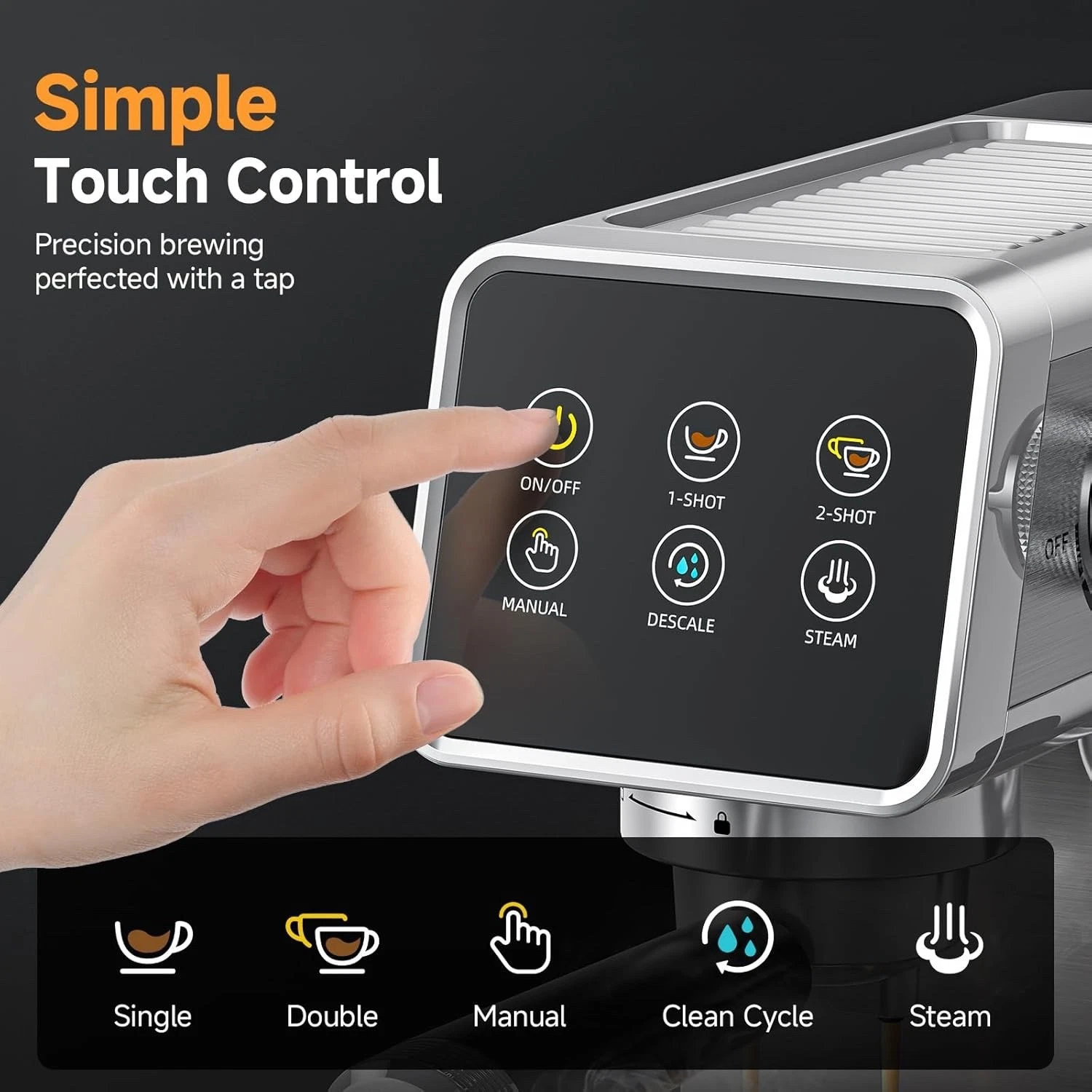 20 Bar Espresso Machine with LED Touch Screen, Espresso Maker with Self-Cleaning