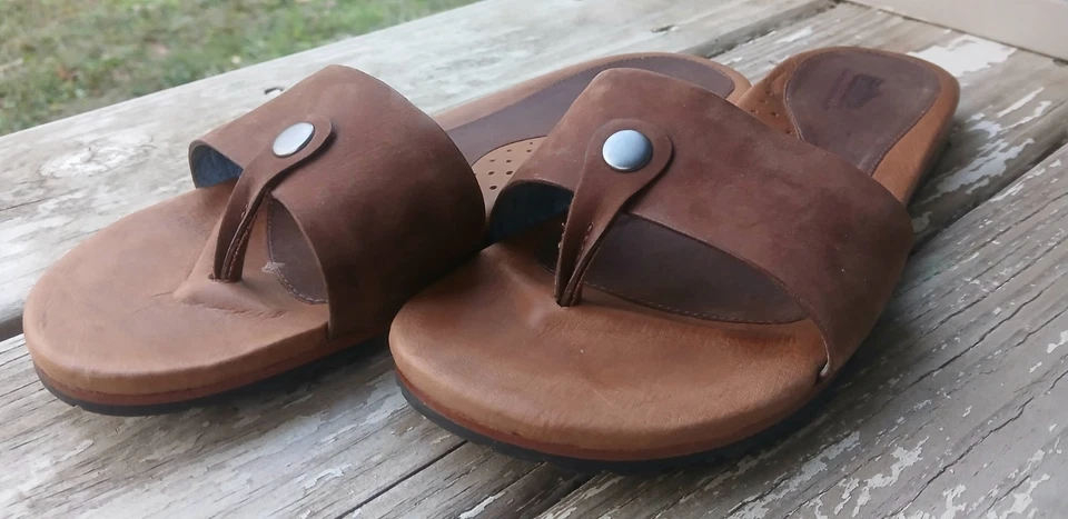 Простой бренд LeatherSlideOnSandalsBruinWom.7,5 загар коричневый клапан ComfortShoes - Изображение 2 из 4