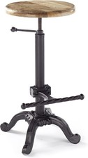 Vintage Industrial Bar Stool - Solid Hardwood Seat, Cast Iron Frame, 65-76cm