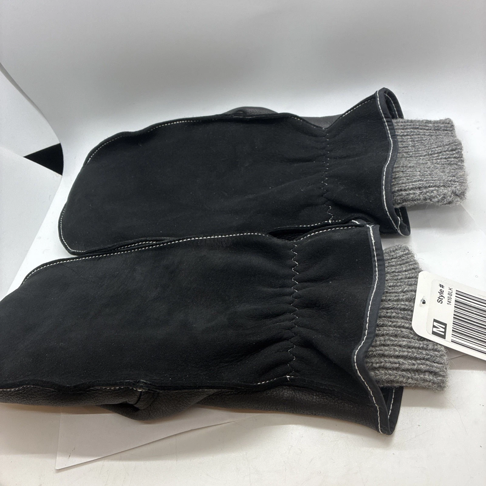 Lauer Gloves leather and lambs wool Black Gray Suede Muldoons. Size XL MSRP $45